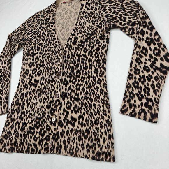 Cashmere Cashmere Leopard Print Button Cardigan Sweater Size S Mob Wife Glam - Picture 9 of 12